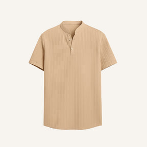 Camisa Gola Padre Plissada listrada Old Money Richelieu bege