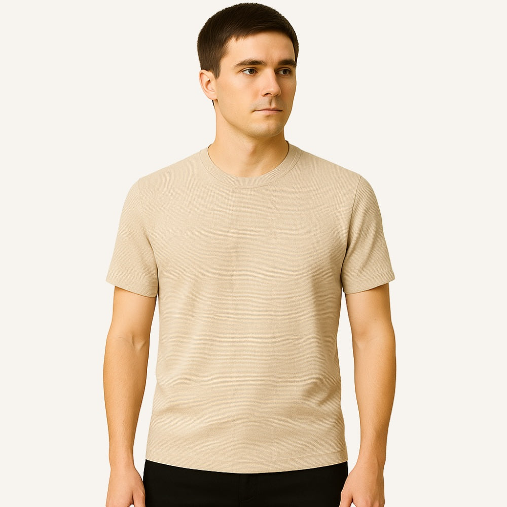 Camiseta Masculina Old Money Básica Texturizada Belmont Bege 